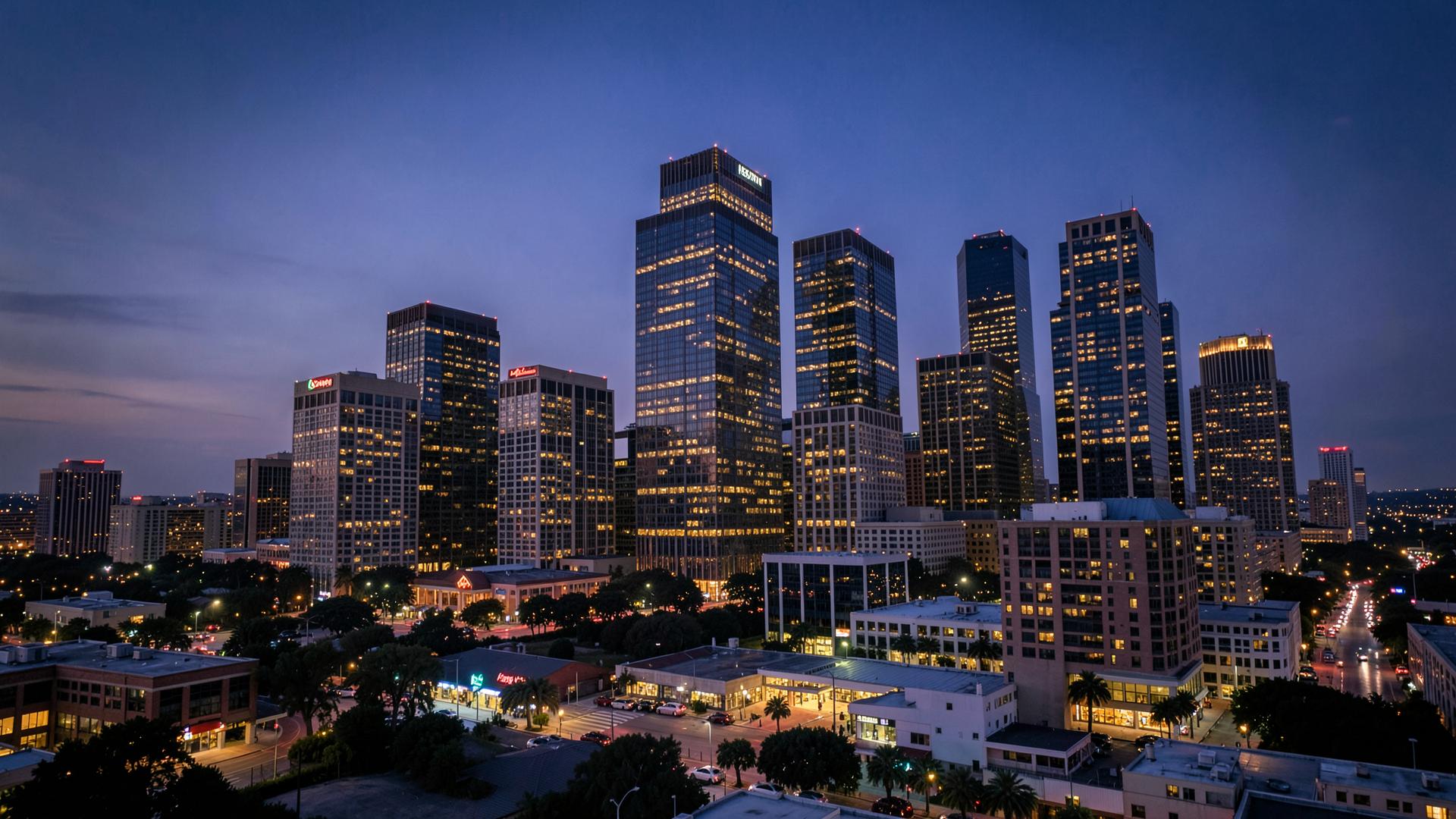 Downtown Houston skyline at dusk